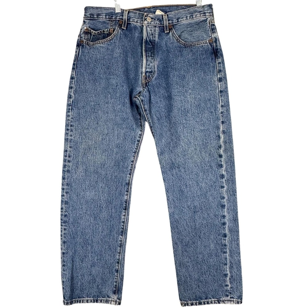 Levis 501 Jeans Mens 34 Blue Medium Wash Straight Button Fly Denim Fits 34x29